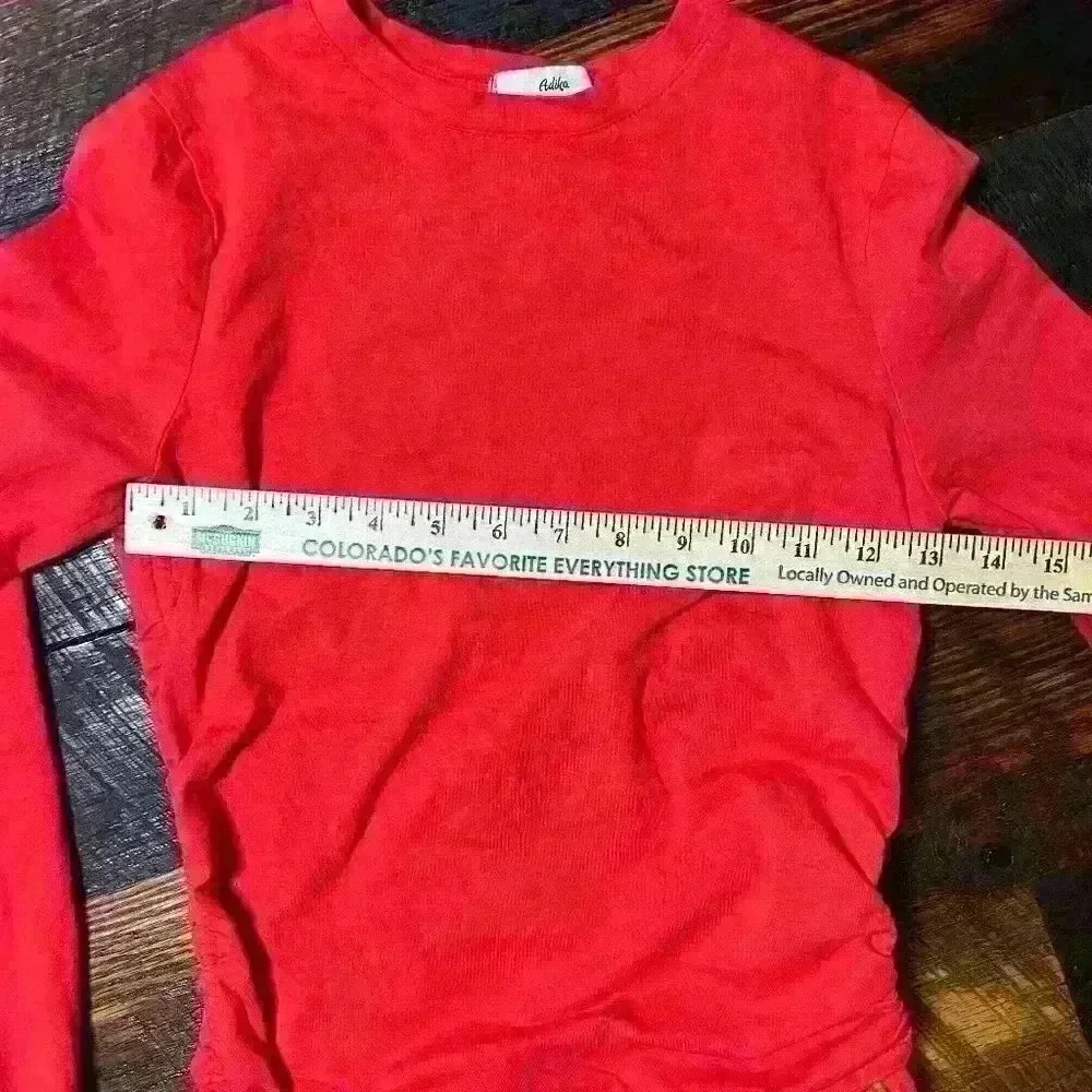 ADIKA Super Tight Red Ruched Toggle Side Long Sleeve Top Women XS